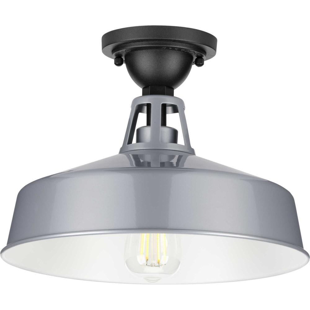 Progress Lighting, Cedar Springs, 1-Light Ceiling Light, Metallic Gray, White Shade