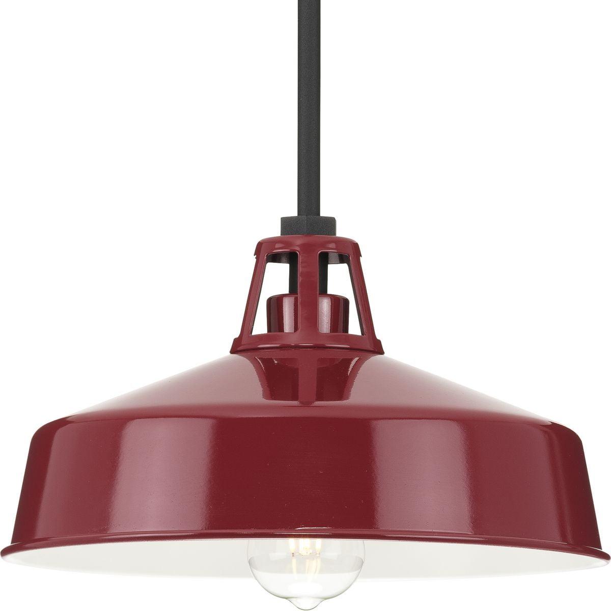 Progress Lighting, Cedar Springs, 1-Light Outdoor Hanging Light, Red Finish, Gloss White Shade