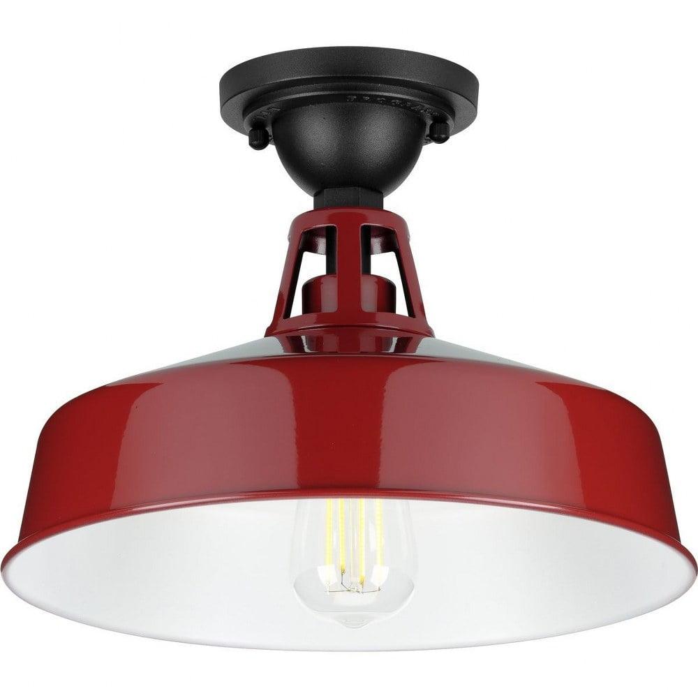 Progress Lighting, Cedar Springs, 1-Light Ceiling Light, Red Finish, White Shade