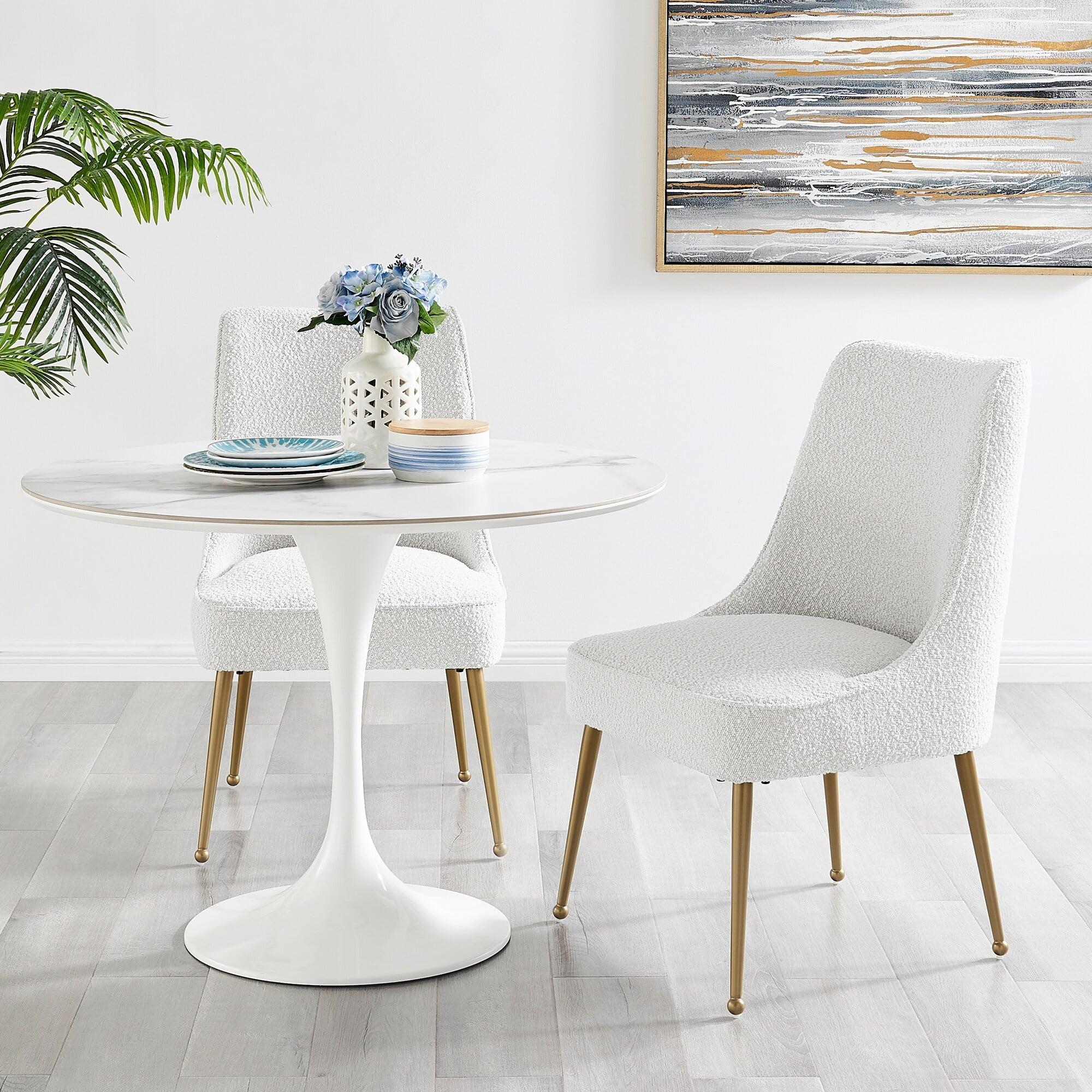 Beige Boucle Upholstered Side Chair with Gold Metal Legs