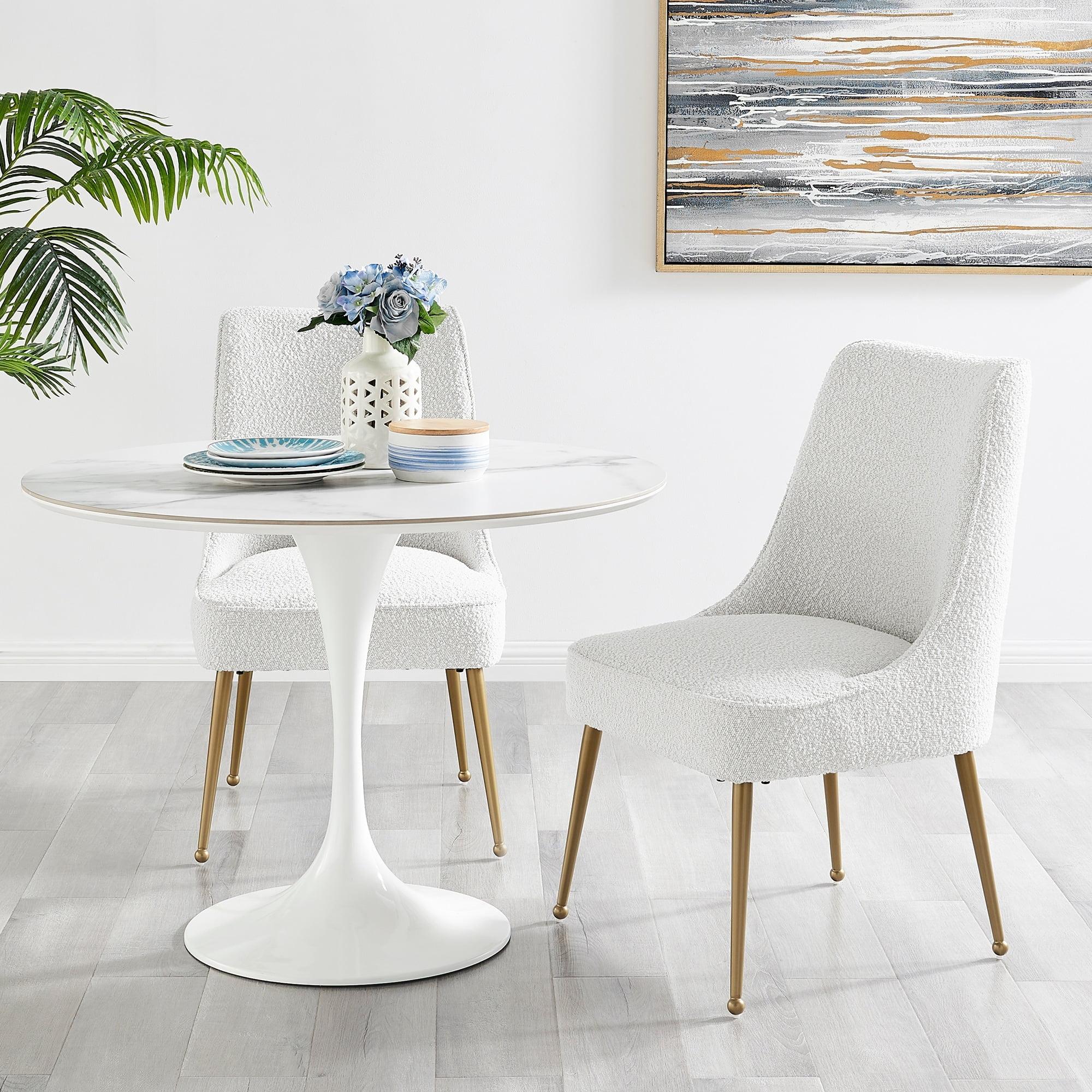 Cedric Fabric Dining Side Chair Gold Legs, (Set of 2) Beige