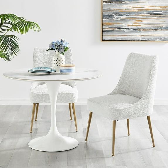Cedric Fabric Dining Side Chair Gold Legs, (Set of 2) Beige