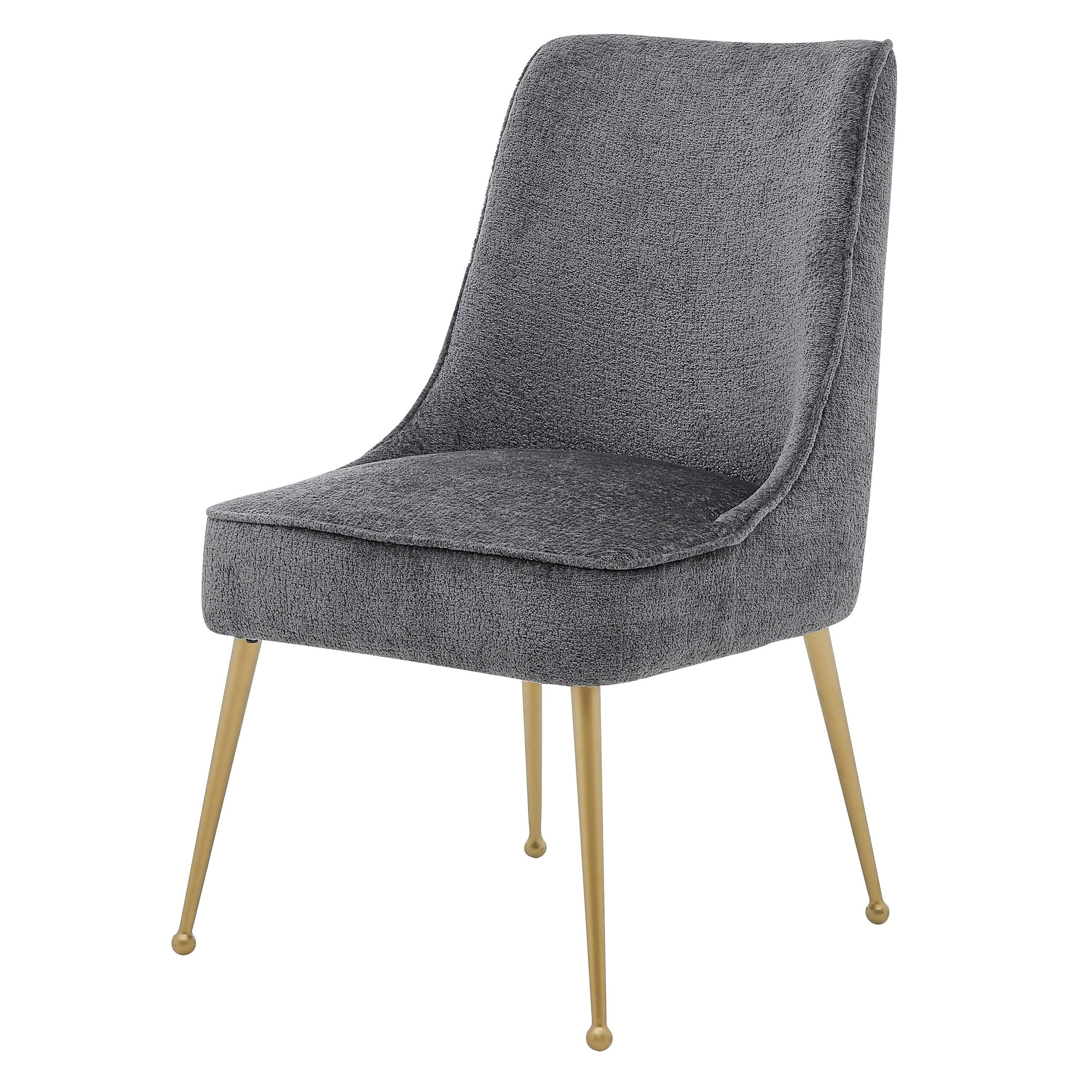 Opus Gray Upholstered Side Chair with Brass Painted Metal Legs