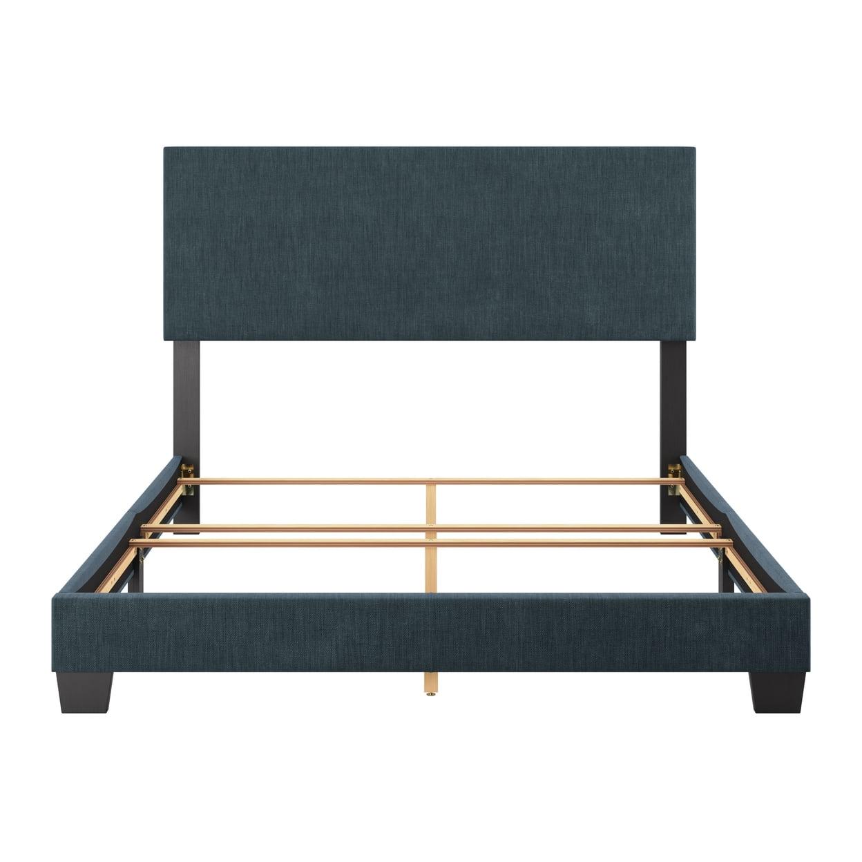 CorLiving Celeste Modern Upholstered Queen Bed Blue: Polyester Fabric, MDF & Wood Frame, 551 lbs Max Weight