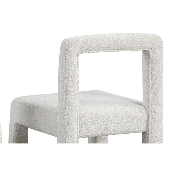Boucle Upholstered Dining Chair Set of 2, Modern Dining Room Furniture Open Square Back Side Chair Set, Cream