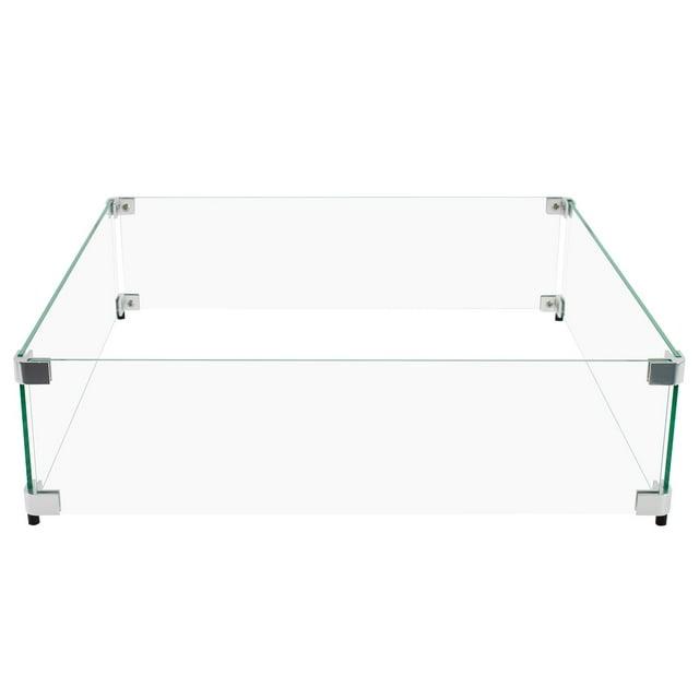 Celestial Fire Glass Square Fire Pit Wind Guard