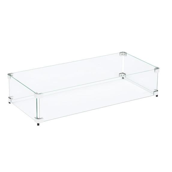 Celestial Fire Glass Rectangle Fire Pit Wind Guard