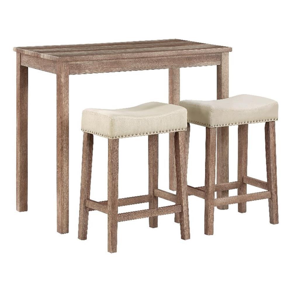 Celina 42" Natural Woodgrain Counter Height Dining Set with Suede-Feel Seats