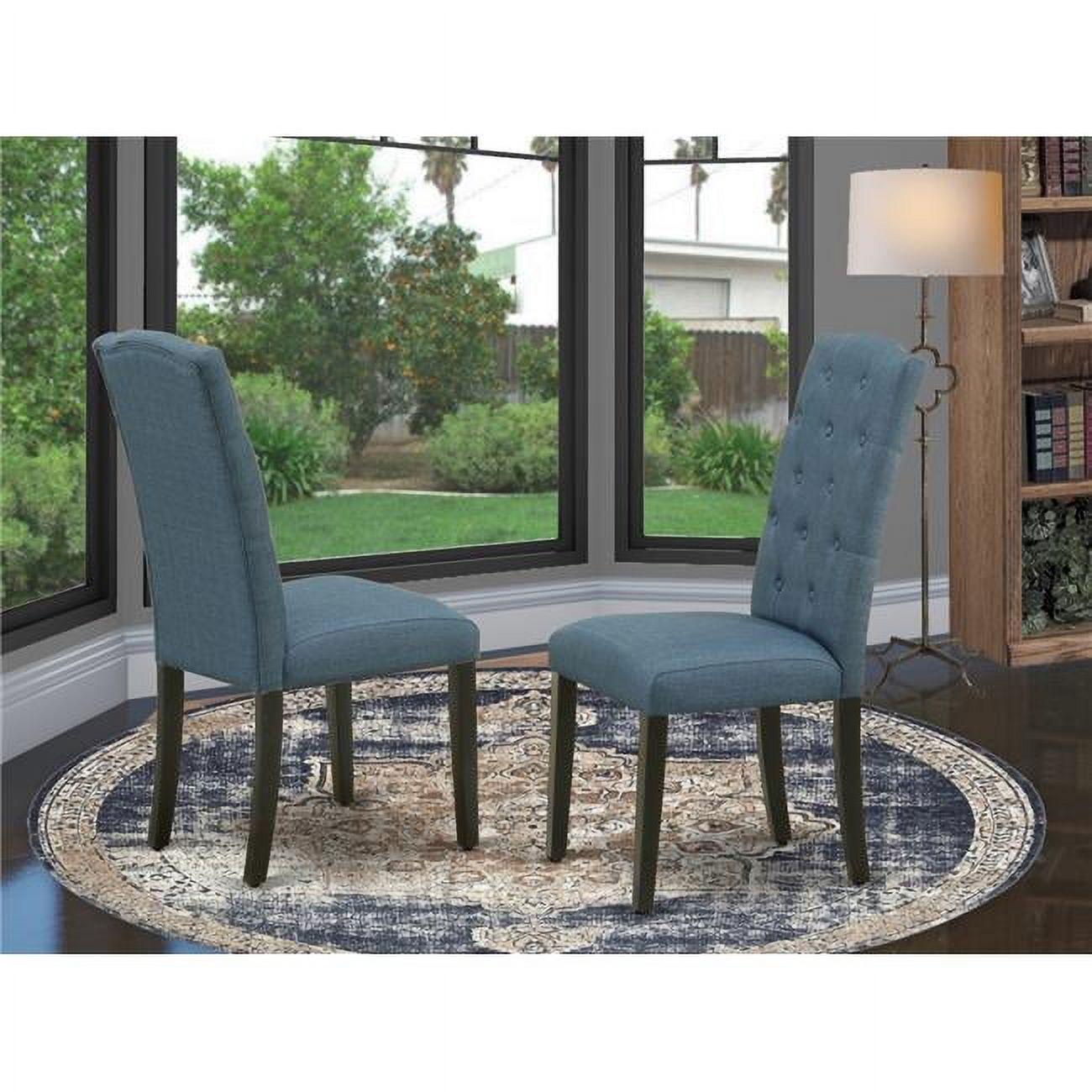 Celina Blue Linen Upholstered Parsons Side Chair with Black Legs - Set of 2