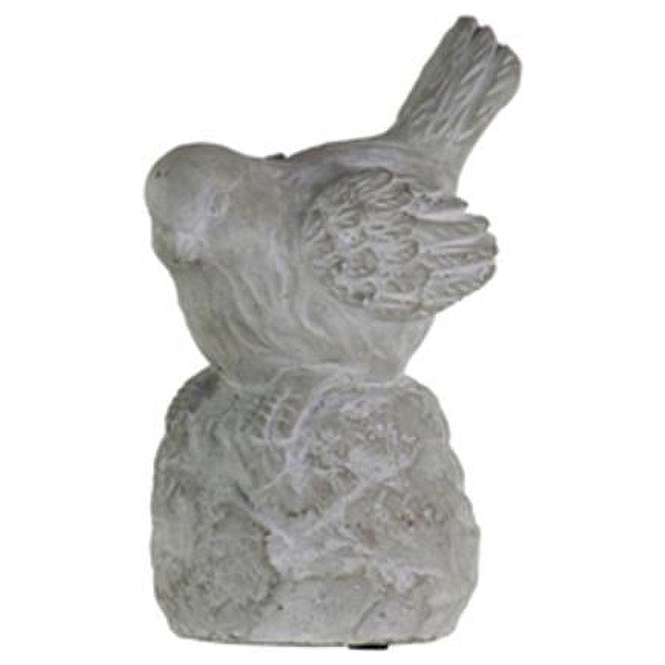 Concrete Gray Bird Figurine, 7.5" Decorative Cement Bird on Base