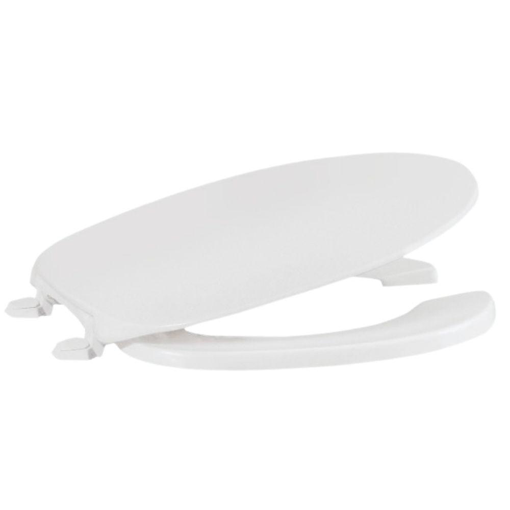 White Round Plastic Open Front Toilet Seat with Cover