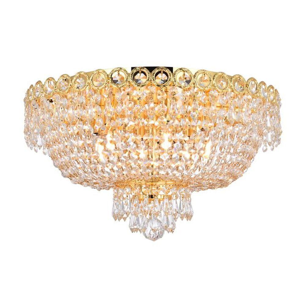 19th Century French-Inspired Gold Flush Mount with Clear Royal Cut Crystals