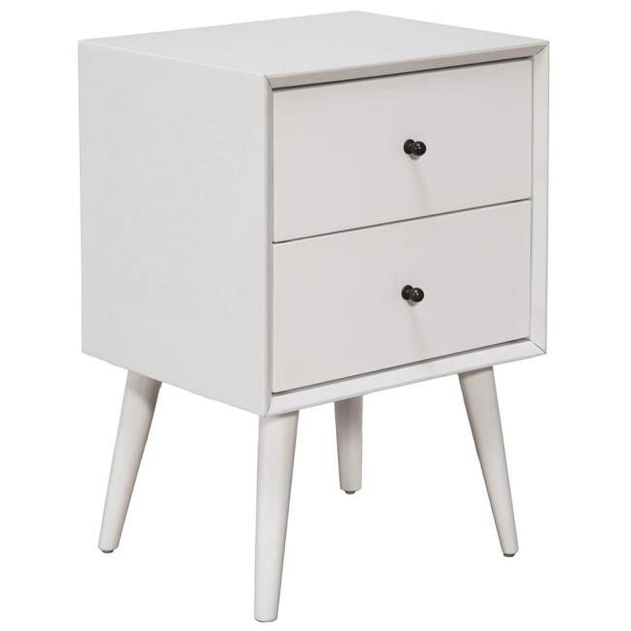 Chic White Mahogany 2-Drawer Mid-Century Modern Nightstand