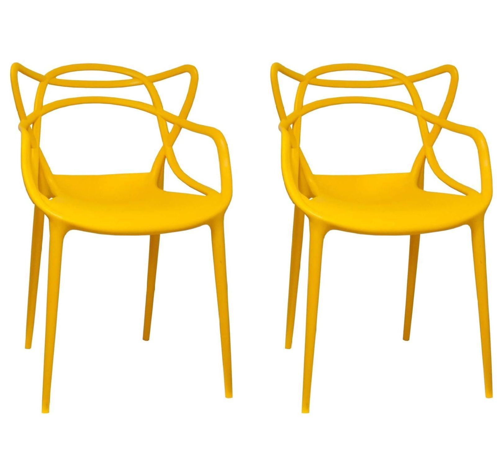 Mod Made Mid Century Modern Molded Plastic Loop Dining Side Chair- Set of 2-Color:Yellow