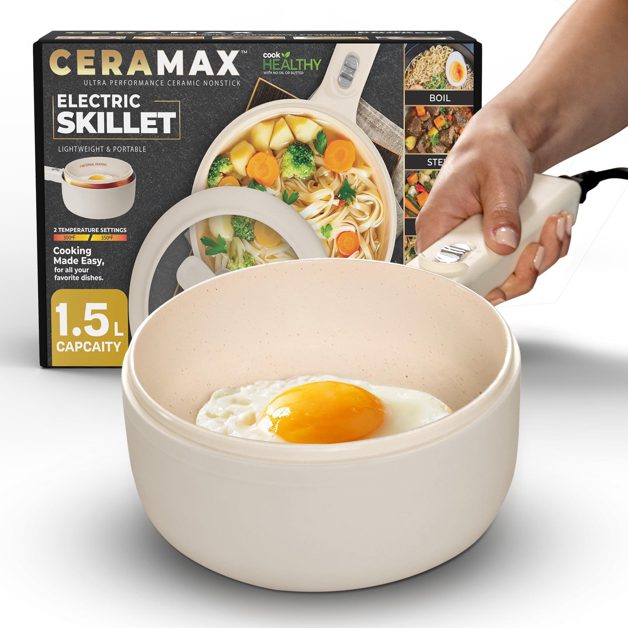 Ceramax Electric Hot Pot 1.5 Liters Nonstick Ceramic Skillet Pan Mini Cooker With Lid Steamer