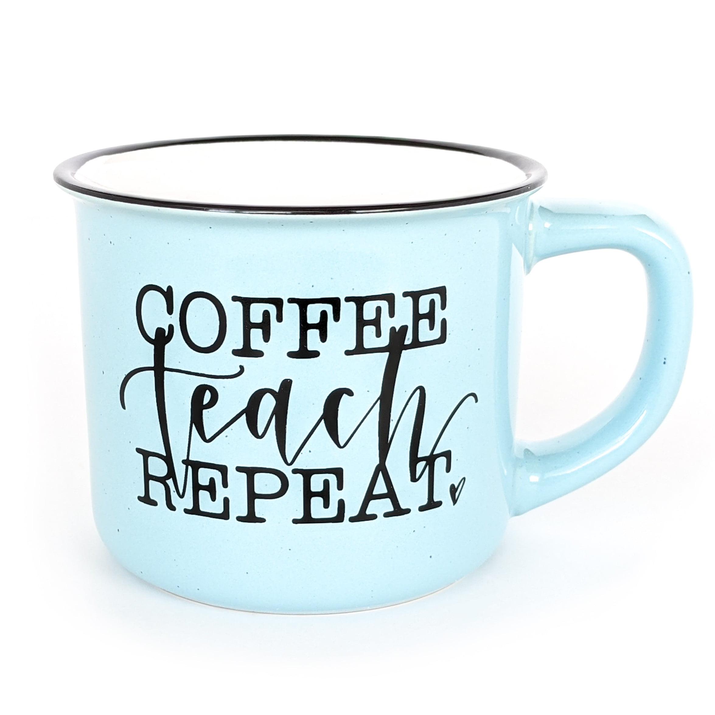 Light Blue Ceramic Teacher Coffee Mug with Hand Lettering