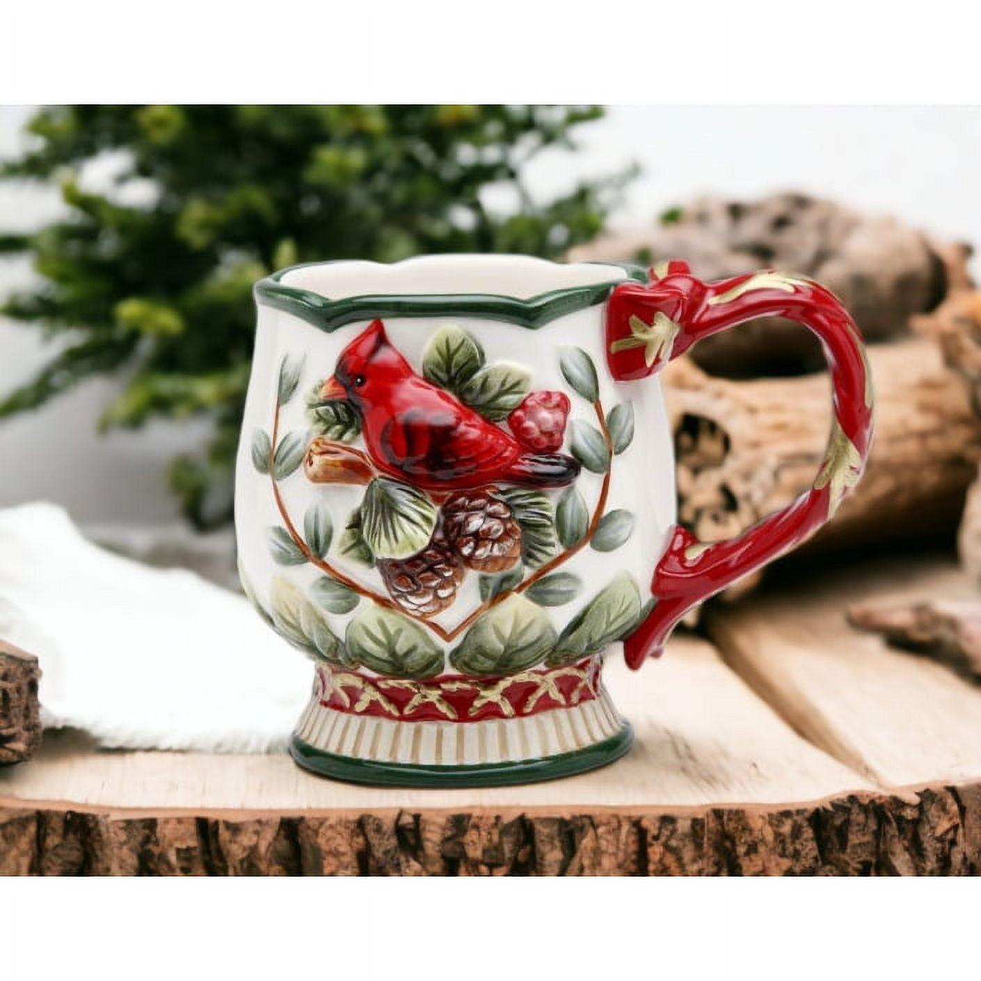 Kevins Gift Shoppe Ceramic Christmas Robin Bird Mugs (Set Of 4)