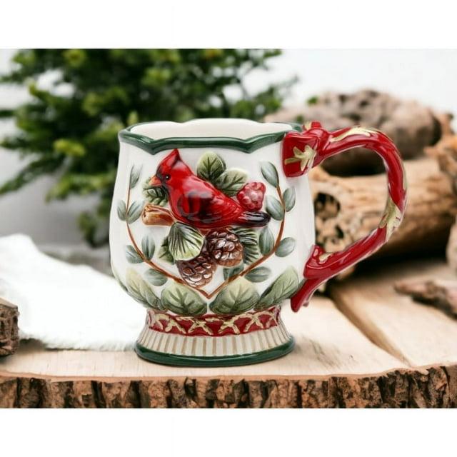 Kevins Gift Shoppe Ceramic Christmas Robin Bird Mugs (Set Of 4)