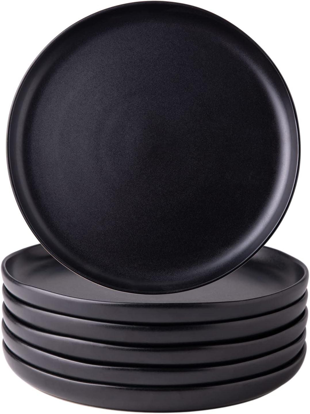 Matte Black Ceramic 8.5-Inch Wavy Rim Salad Plates Set of 6