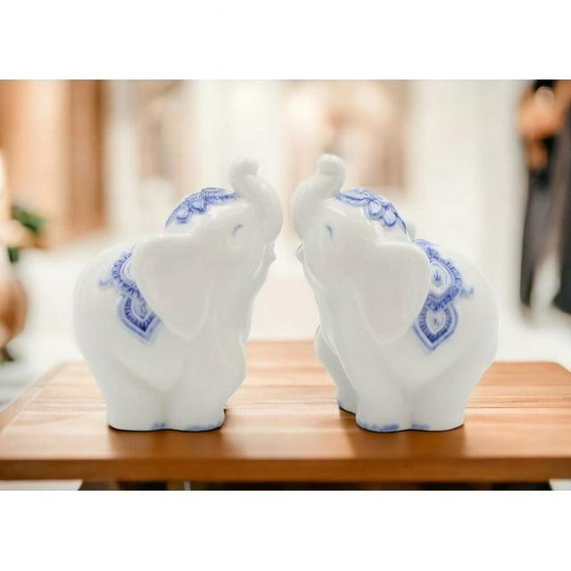 Cosmos Gifts Blue Print Elephant Salt and Pepper Shaker Set (Set of 2)