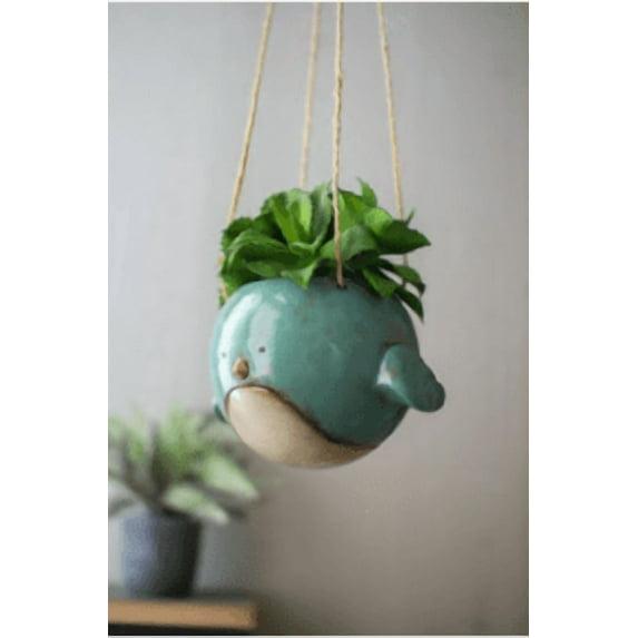 Ceramic Hanging Bird Planter Blue