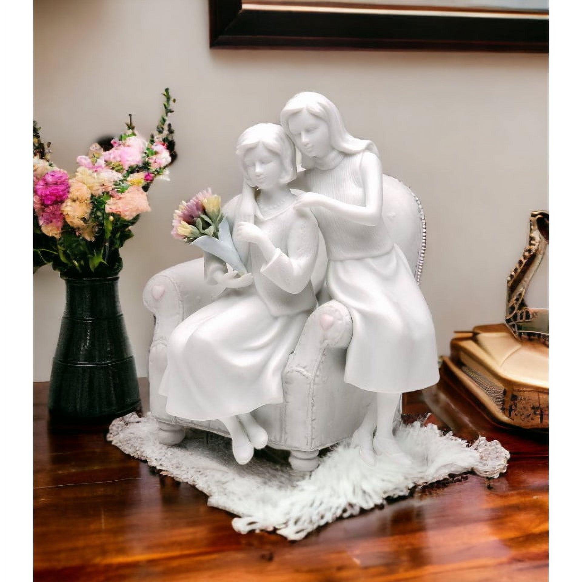 Kevins Gift Shoppe Ceramic Mother And Daughter White Bisque Figurine with Colorful Flower Bouquet