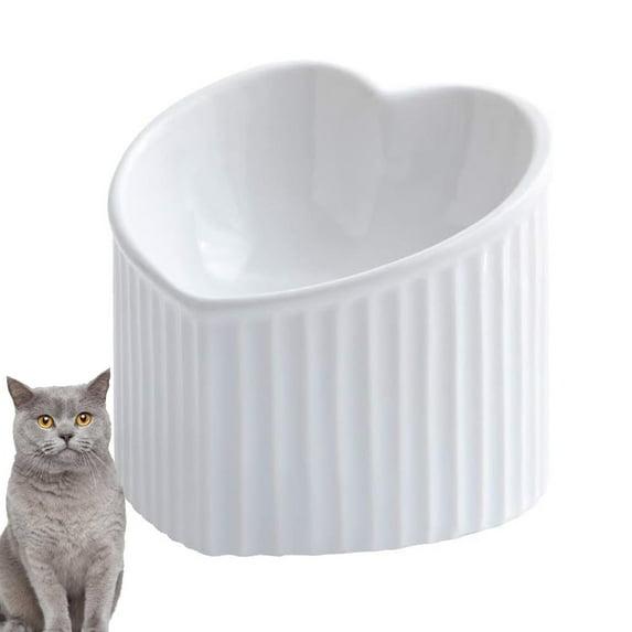 Ceramic Raised Cat Bowls, Tilted Elevated Food or Water Bowls, Stress Free, Backflow Prevention - white