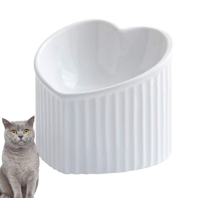 Ceramic Raised Cat Bowls, Tilted Elevated Food or Water Bowls, Stress Free, Backflow Prevention - white