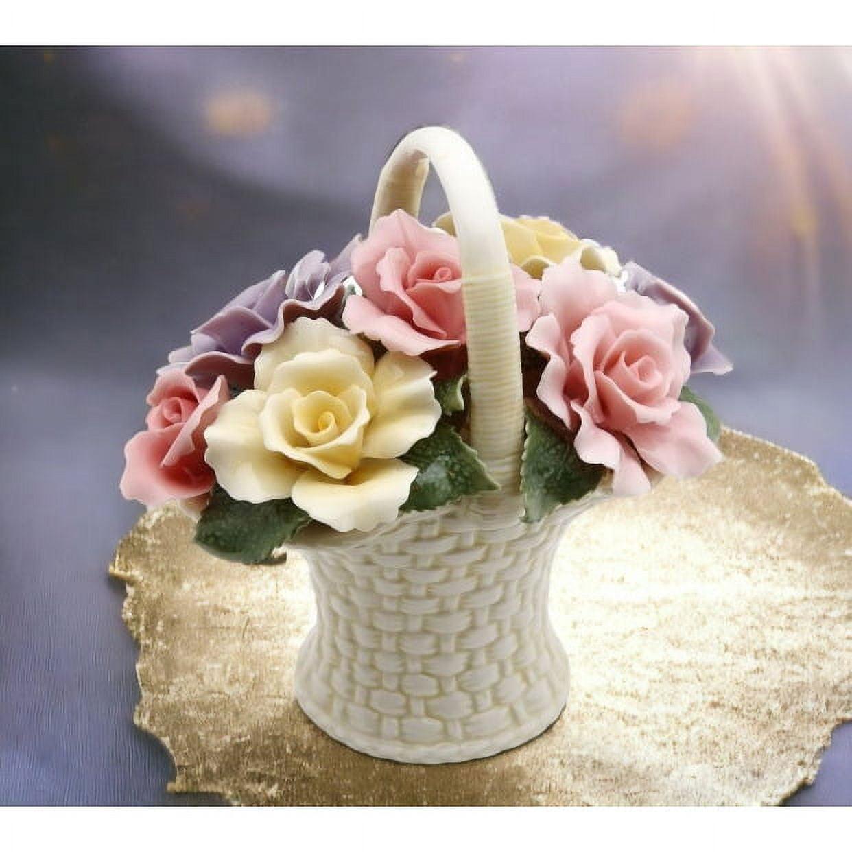 Kevins Gift Shoppe Ceramic Rose Flowers Basket Figurine