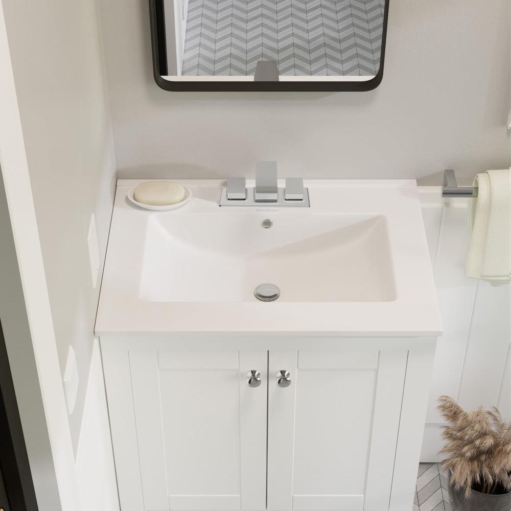 Glossy White Ceramic Vanity Top Sink with Three Faucet Holes