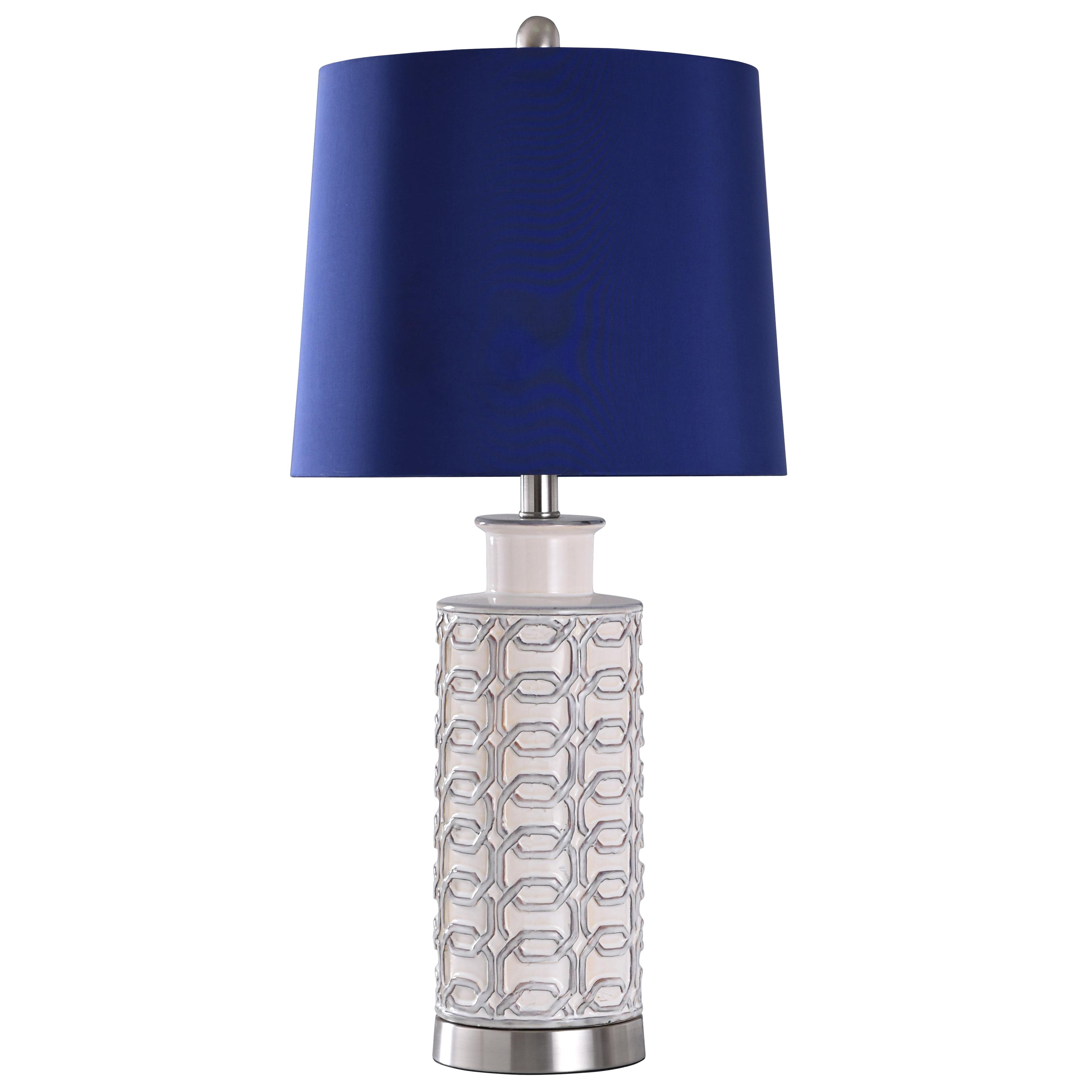 Blue and Cream Ceramic Table Lamp with Steel Accents