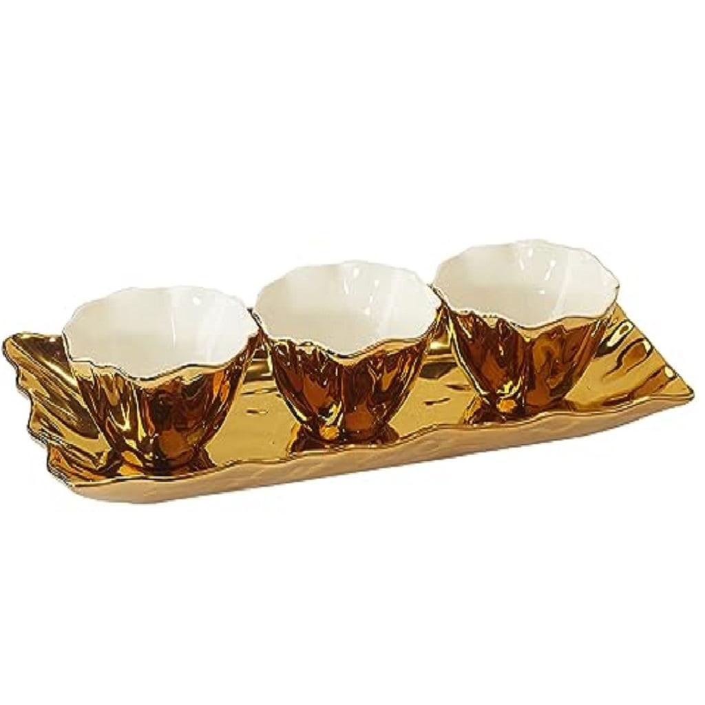 Gold Coast 4-Piece Scalloped Ceramic Tray and Bowls Set