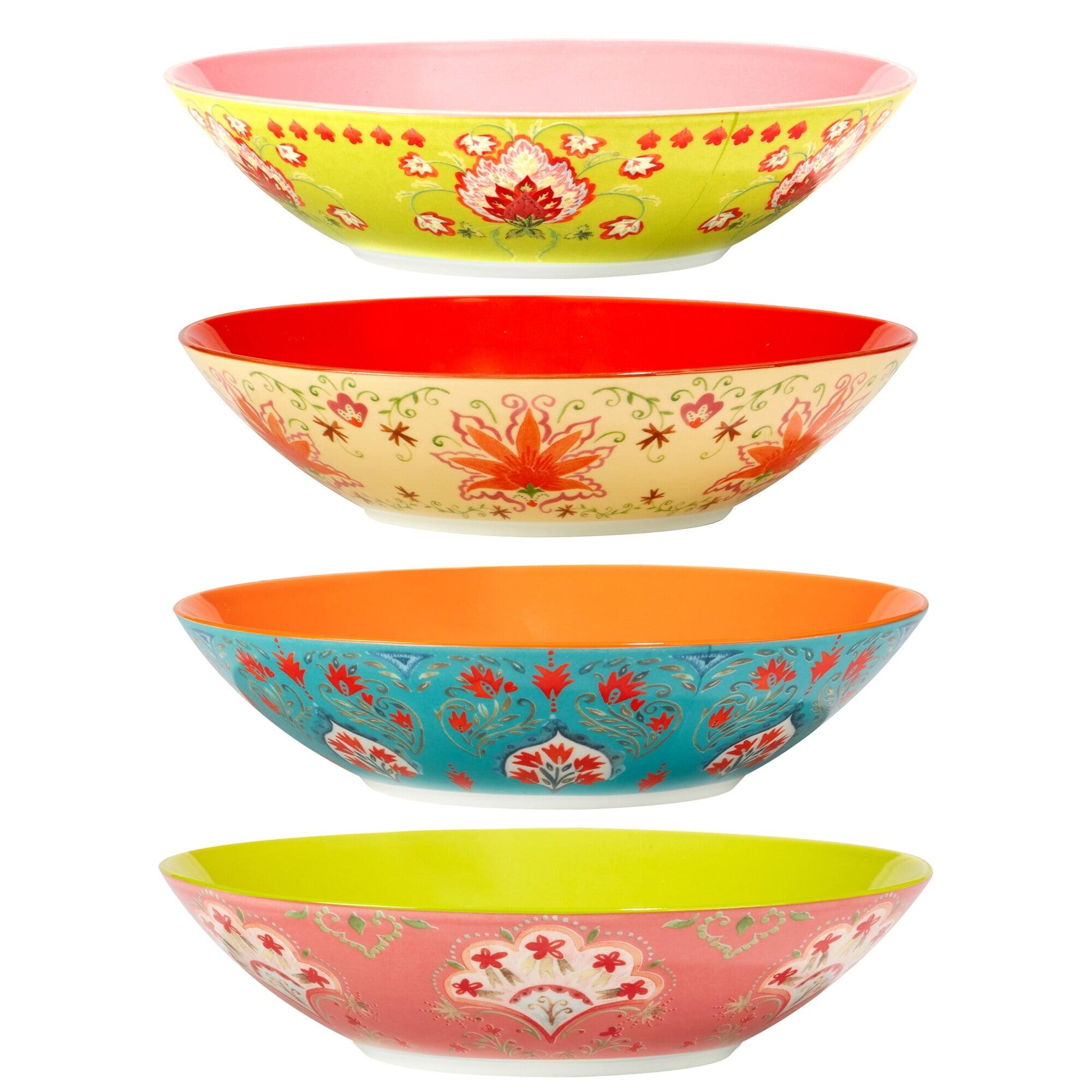 Francesca Multicolor Ceramic Floral Soup and Cereal Bowls, Set of 4