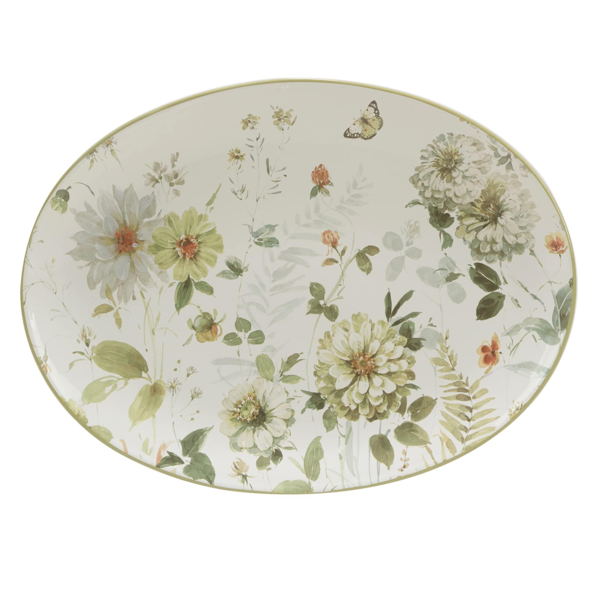 Green Fields Floral Ceramic Oval Serving Platter