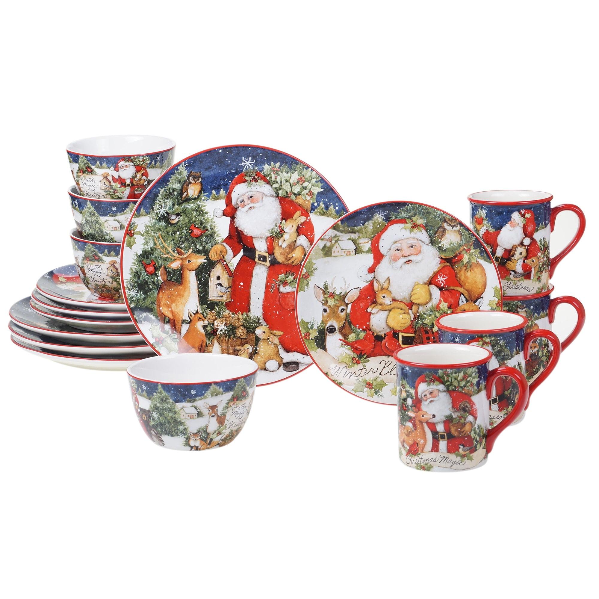 Magic of Christmas Santa Ceramic 16-Piece Dinnerware Set