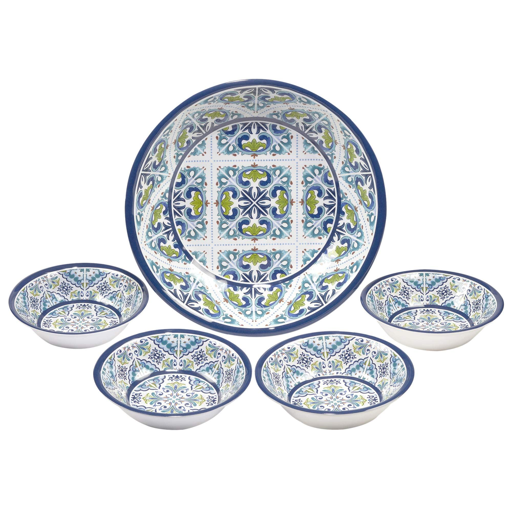 Mediterranean Mosaic Blue and Green Melamine Salad/Serving Set