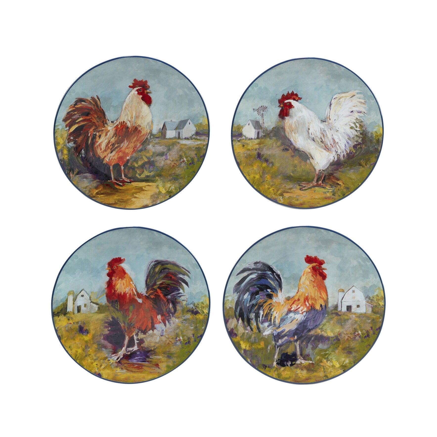 Rooster Meadow Ceramic 11" Dinner Plates, Set of 4