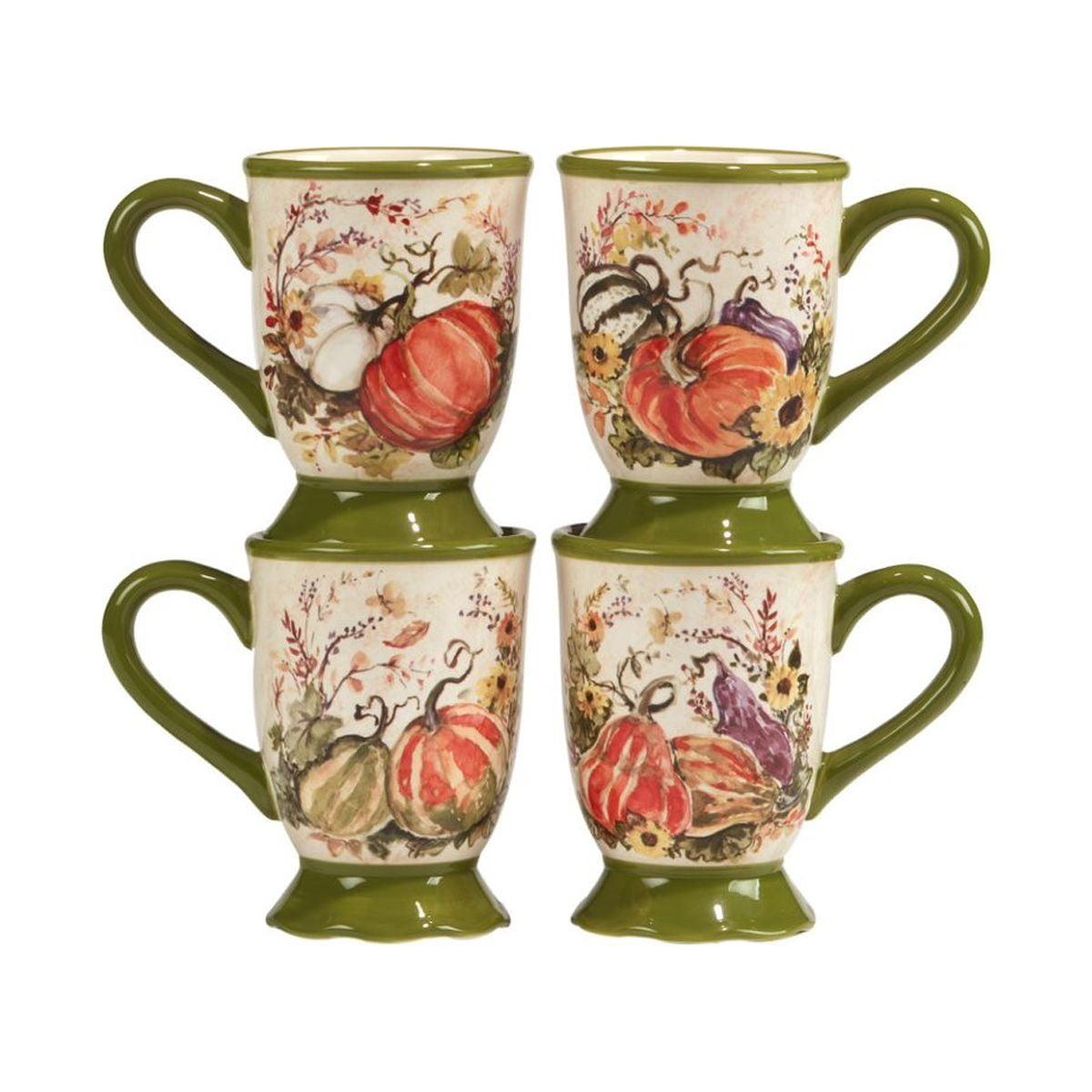 Harvest Morning Ceramic Fall-Themed 16oz Mugs Set of 4