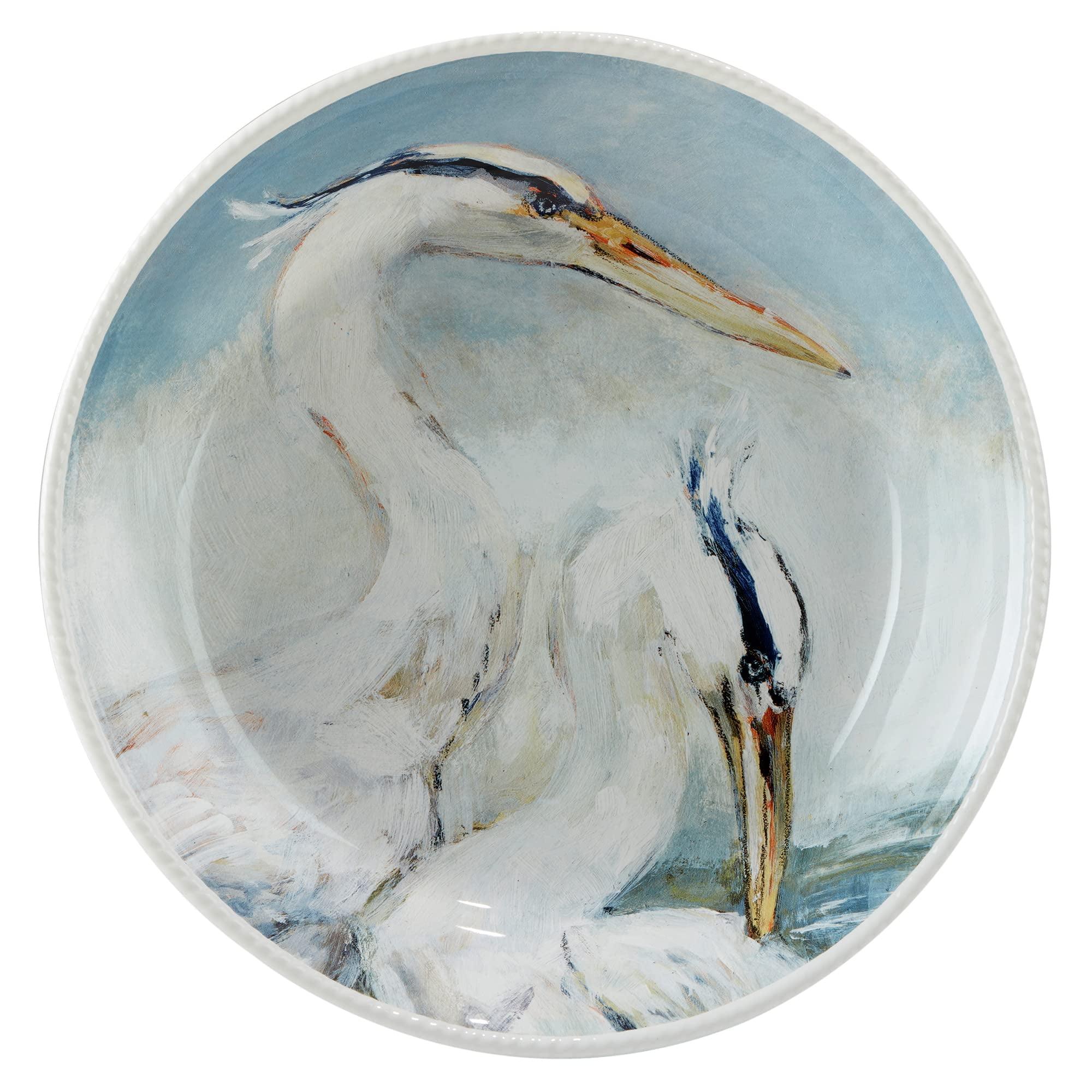 Shorebirds Multicolor Ceramic Serving Bowl with Embossed Rim