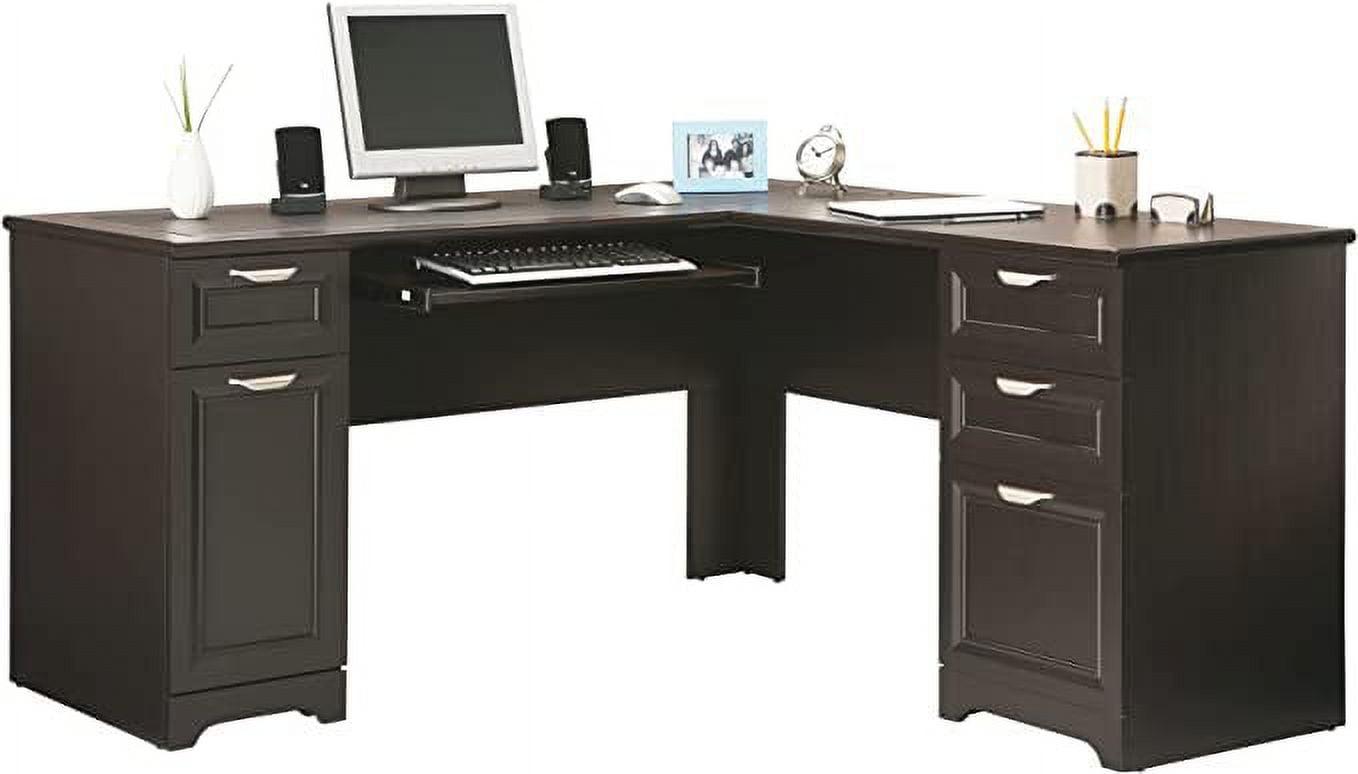 Espresso Laminate 59"W Corner Computer Desk with Silver Hardware