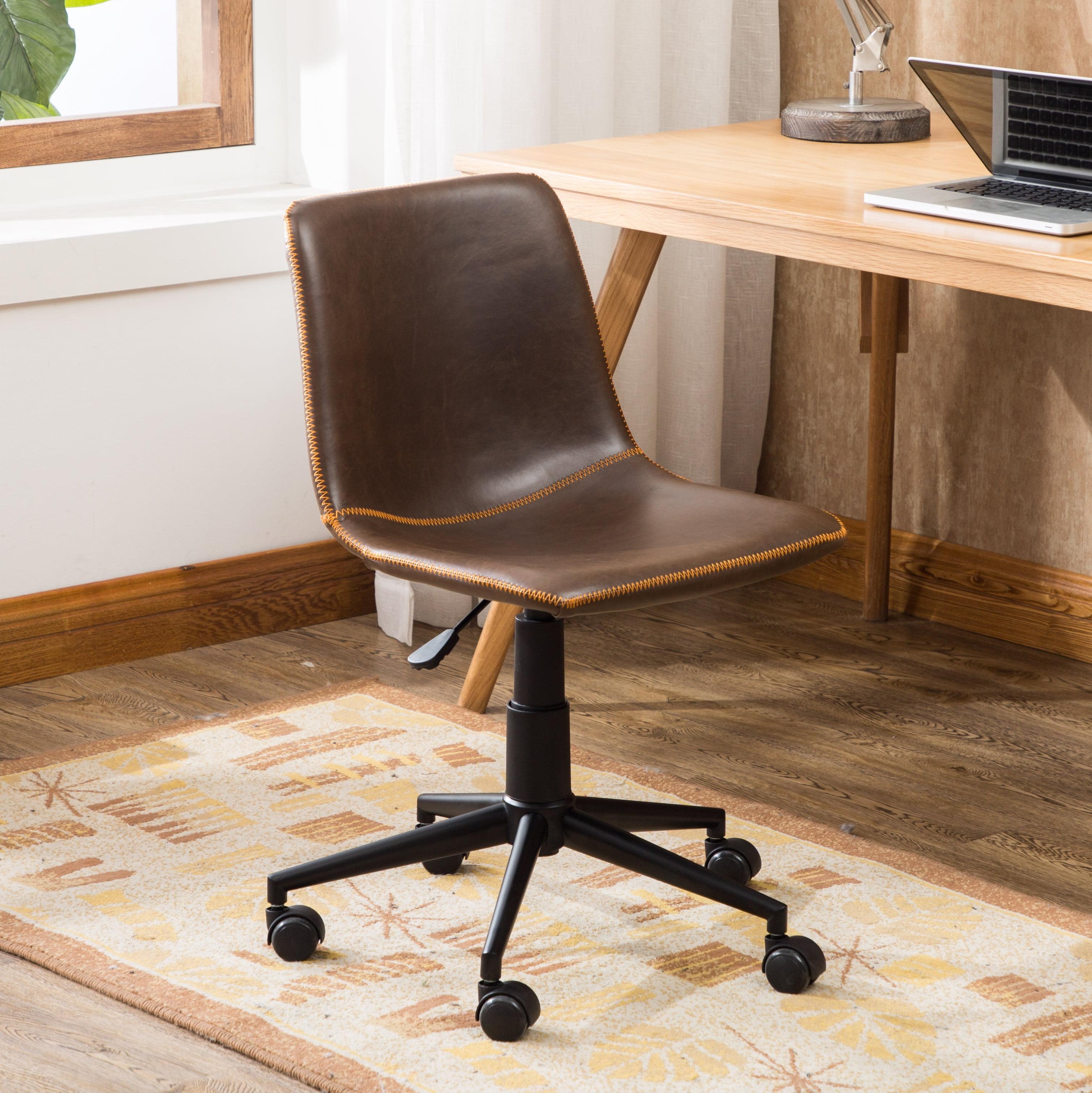 Antique Brown Faux Leather Armless Swivel Office Chair