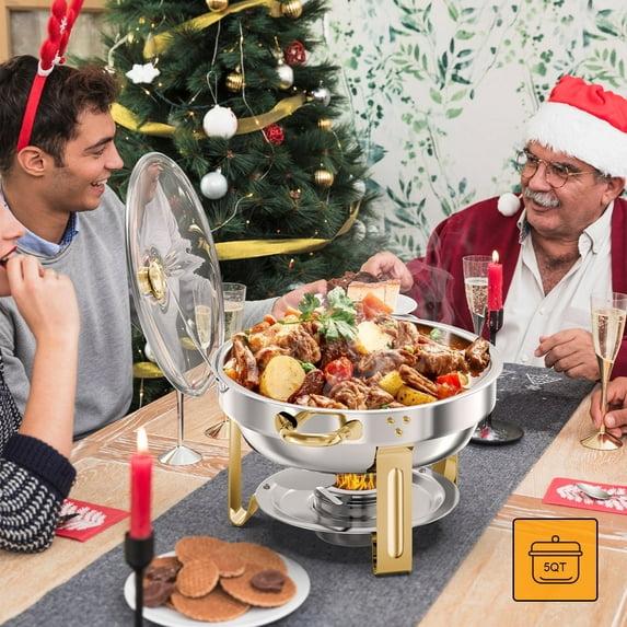 WhizMax Chafing Dish Buffet Set 2 Pack 5QT, Stainless Steel Round Chafing Dishes for Buffet with Lid Holder & Glass Lid, Gold