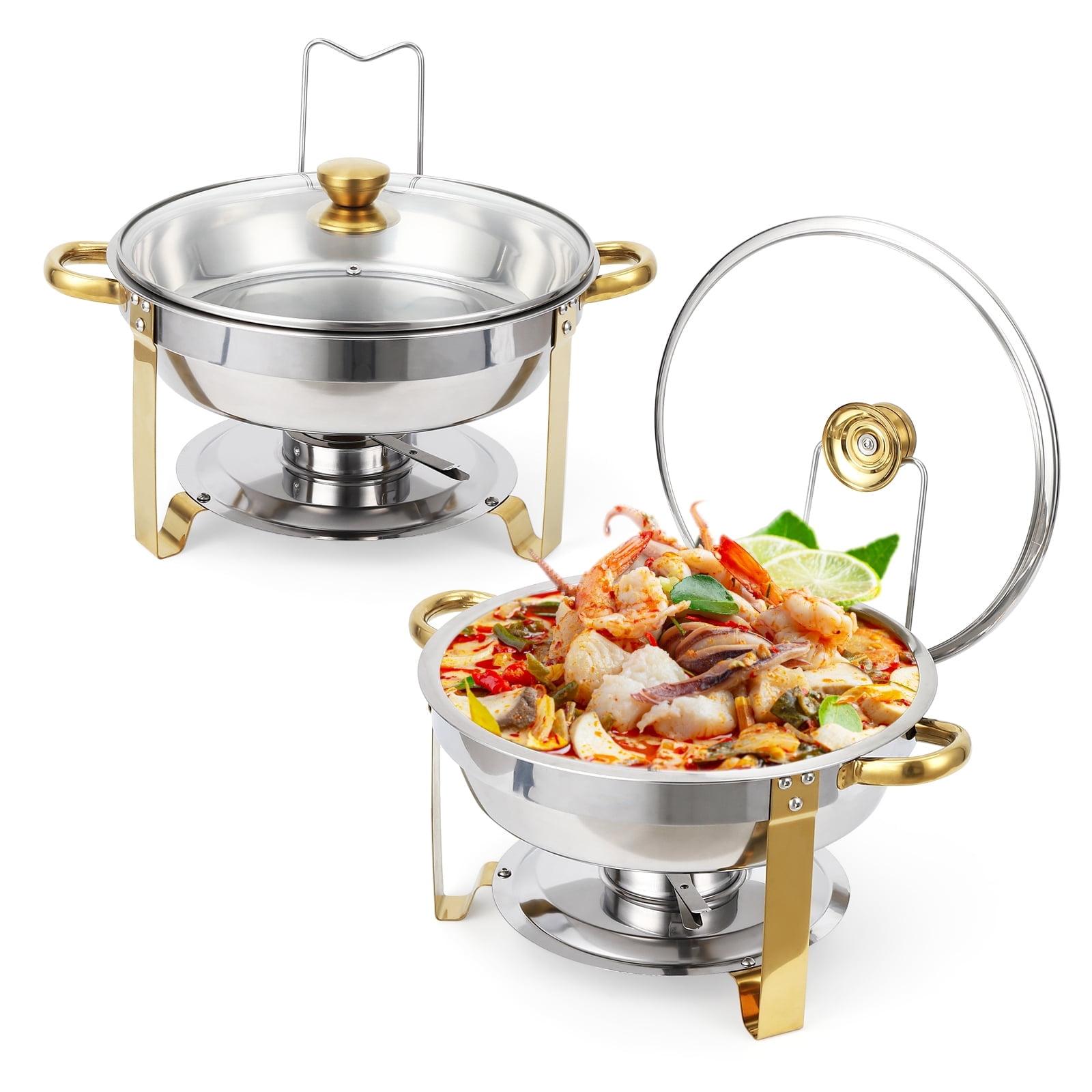 WhizMax Chafing Dish Buffet Set 2 Pack 5QT, Stainless Steel Round Chafing Dishes for Buffet with Lid Holder & Glass Lid, Gold
