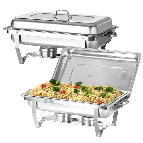 PRIJESSE Chafing Dish Buffet Set 2 PACK, 8 QT Stainless Steel Rectangular Chafing Dishes FULL PAN for Buffet, Warmers Sets for Parties, Events, Wedding, Camping, Dinner