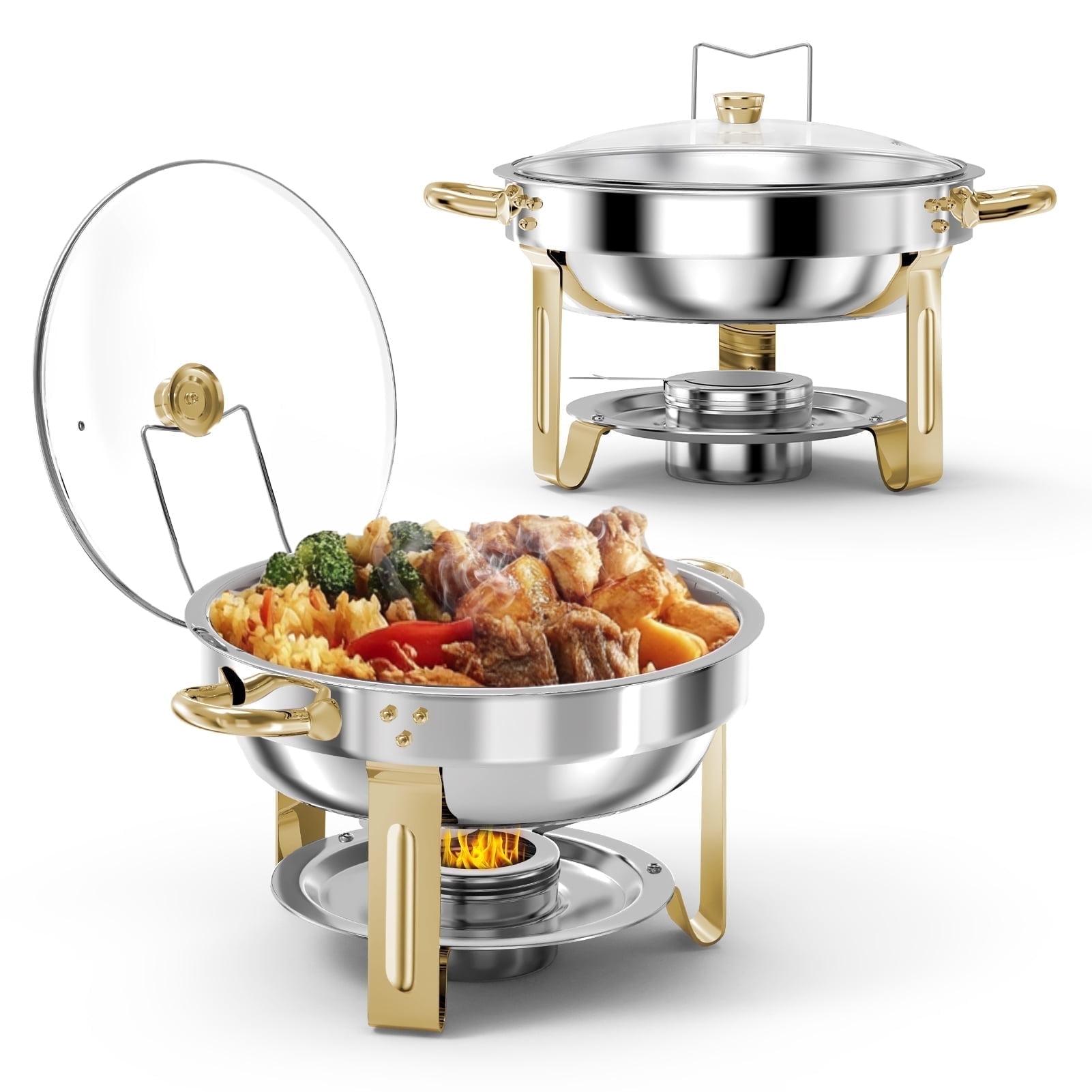 WhizMax Chafing Dish Buffet Set 2 Pack 5QT, Stainless Steel Round Chafing Dishes for Buffet with Lid Holder & Glass Lid, Gold