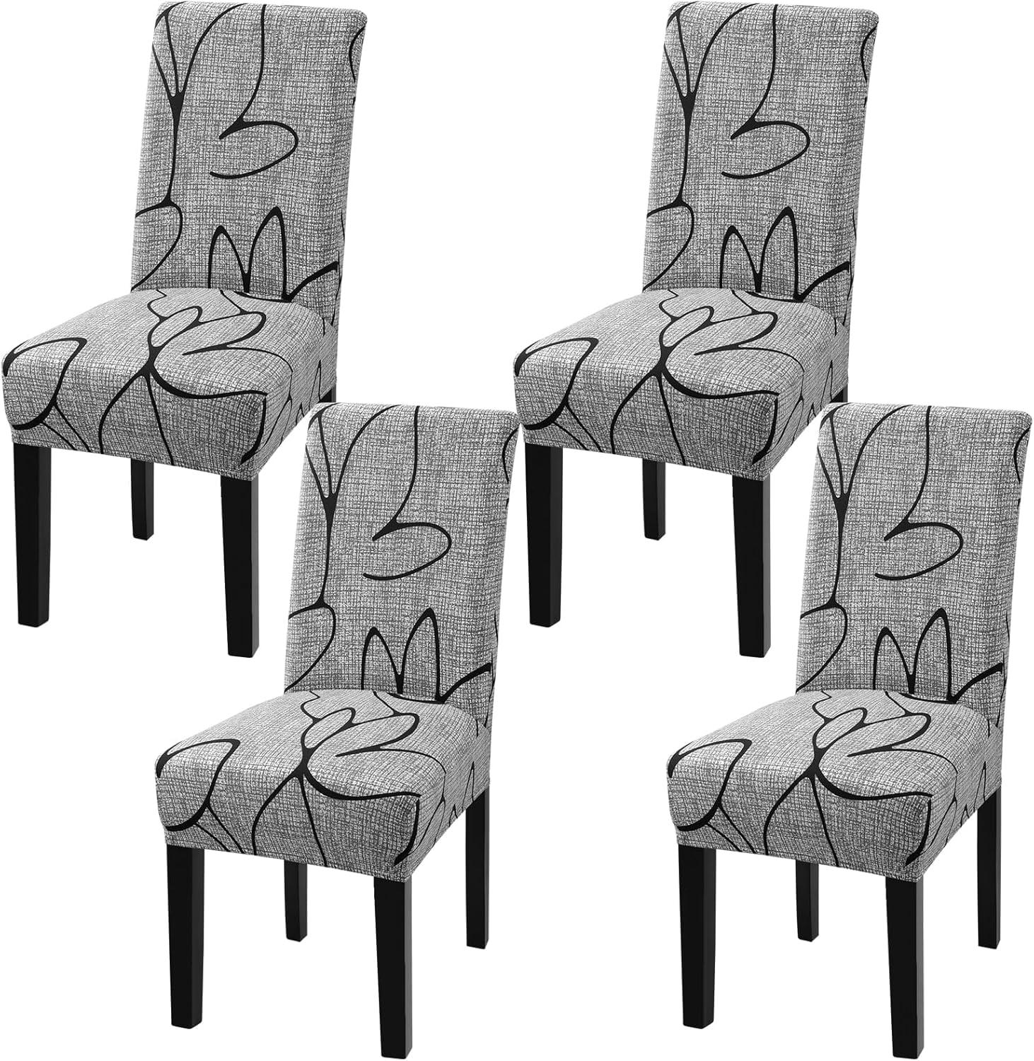 Chair Covers for Dining Room 4 Pack, Solid Stretch Dining Chair Covers, Washable Kitchen Slip Covers, Parson Chair Covers Set of 4 (Gray Lotus, 4 Pack)