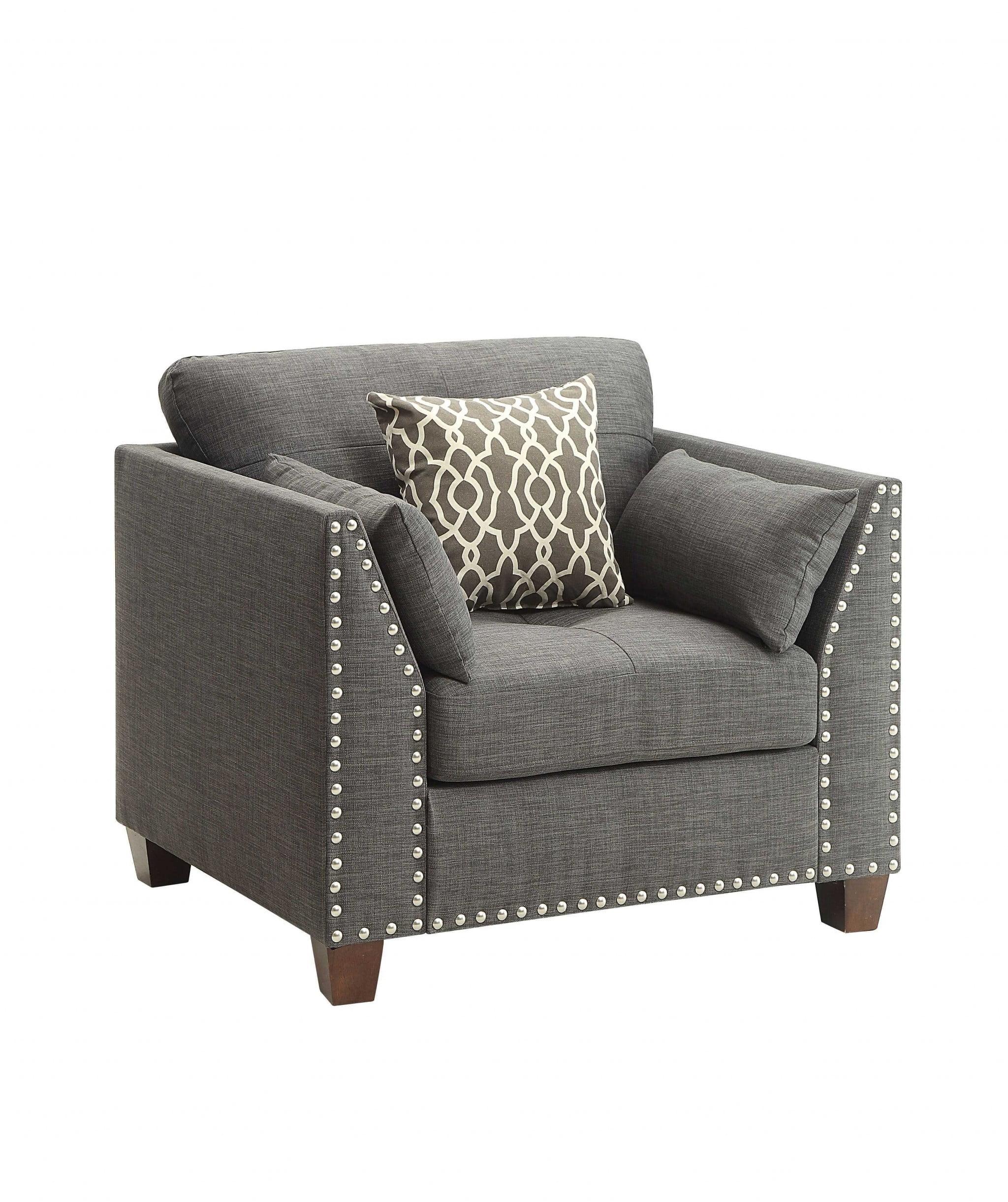 Transitional Charcoal Linen and Brown Manufactured Wood Accent Chair