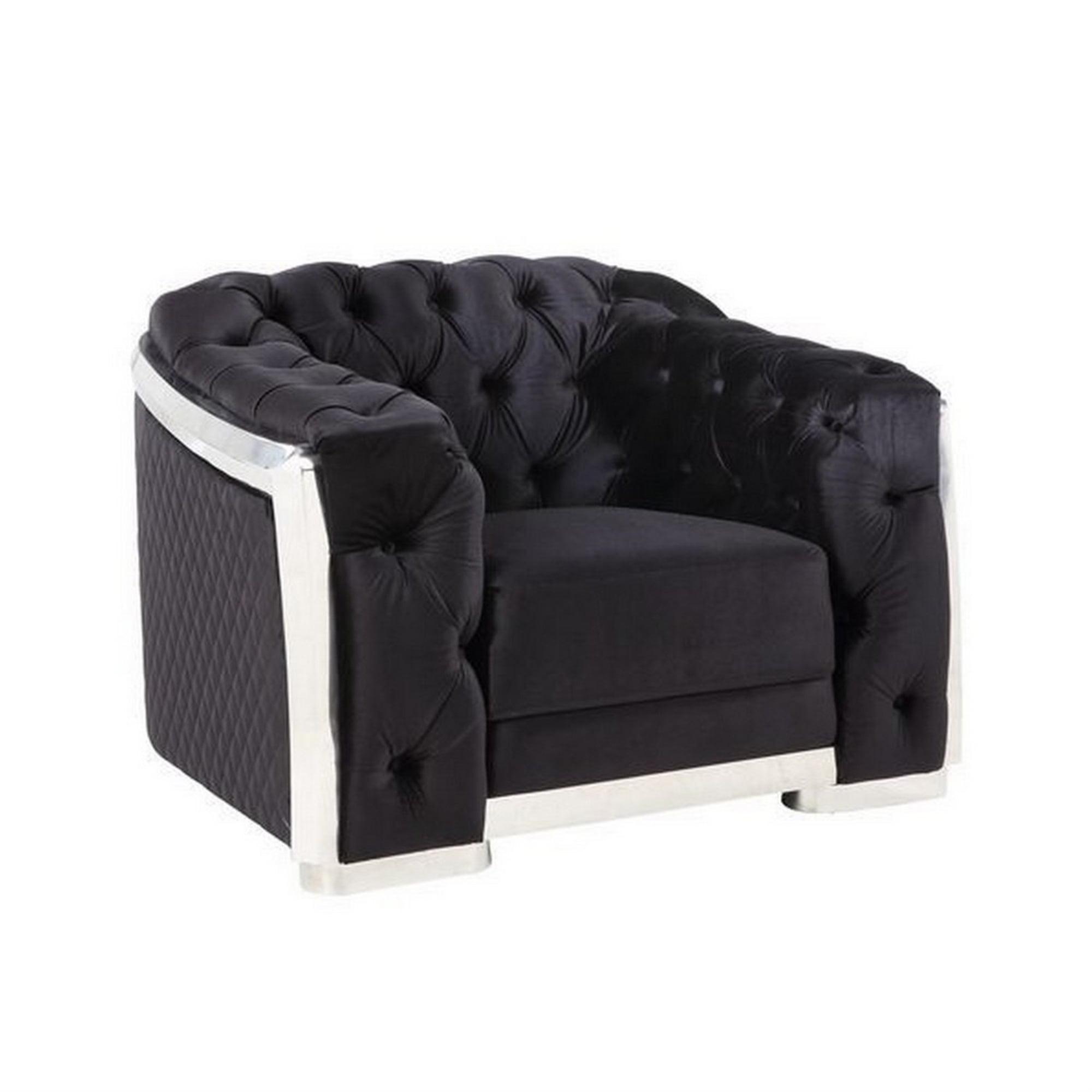 Black Velvet Accent Club Chair, Modern Upholstered Comfy Single Chair Barrel Chair with Chrome Finish, Armchair Single Sofa for Living Room, Apartment and Office, Weight Capacity 300 LBS