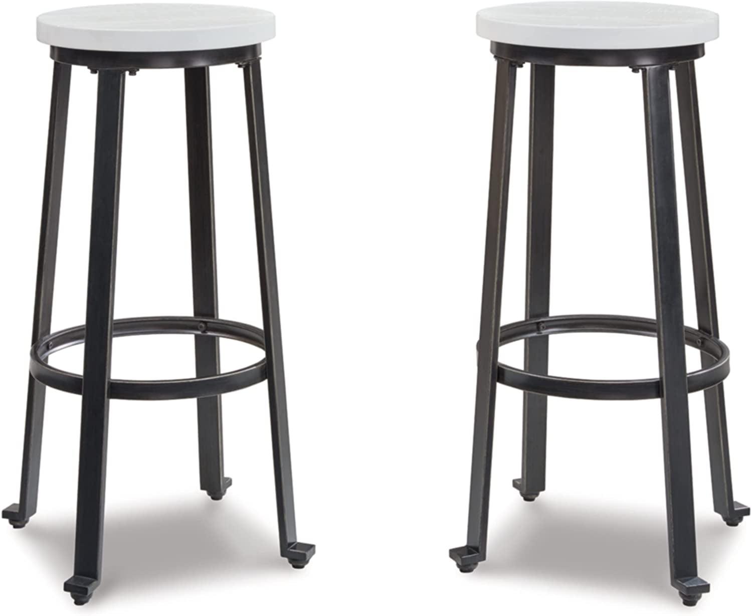 Challiman White and Black Metal 29" Bar Stools, Set of 2