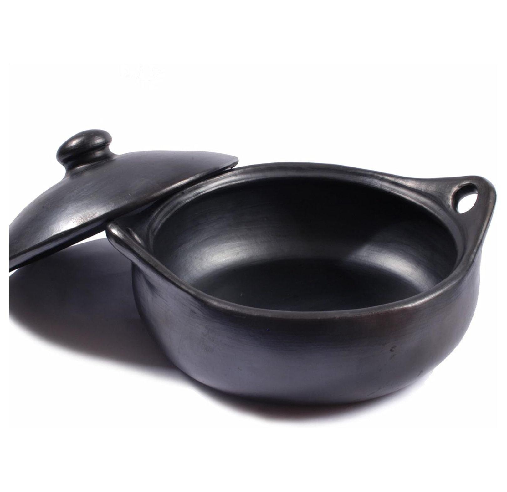 Large Black Clay Oval Casserole with Lid, 5 Quart